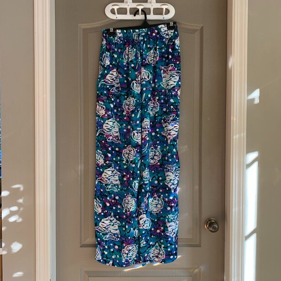 Ocean Fish Print Wide Leg Rayon Pants | Vintage Sea Witch Mermaid - Picture 1 of 7
